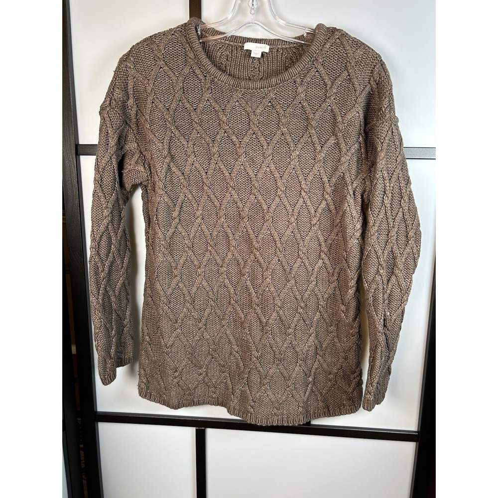 Pure Jill Women Long‎ Sleeve Wool Blend Cable Knit Pullover Sweater Brown Size S